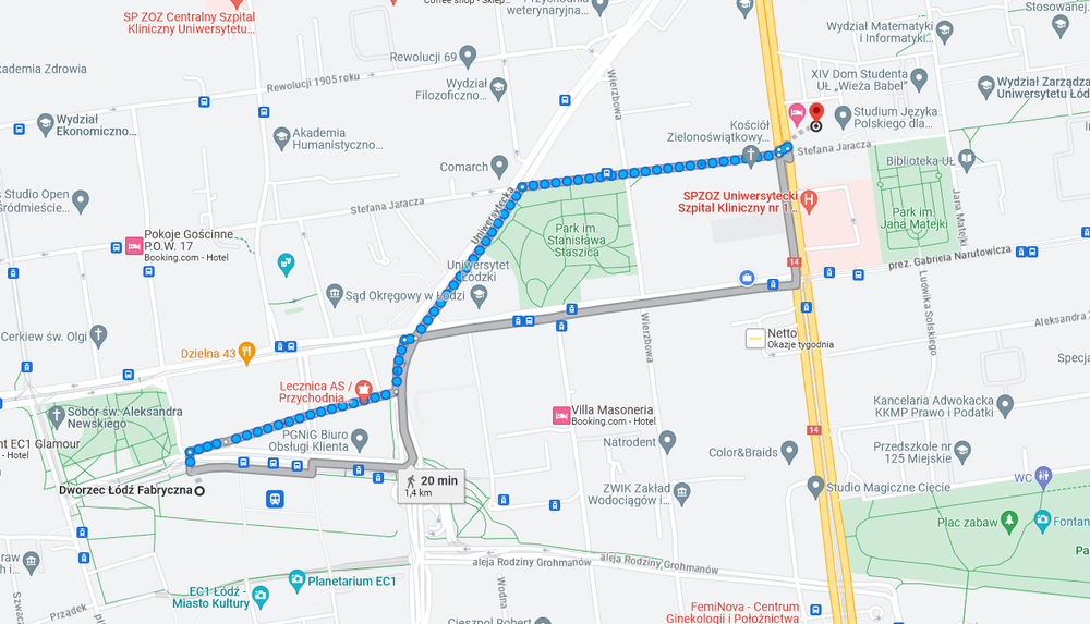 mapa dojścia z dworca kolejowego do Centrum Szkoleniowo-Konferencyjnego